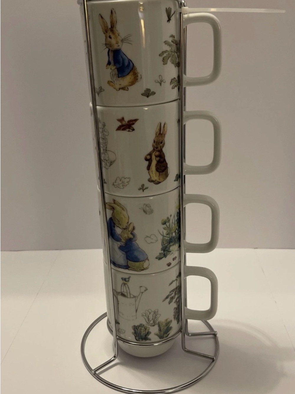 Beatrix Potter Peter Rabbit Coffee Latte Mug Tea Cup Stackable Stacked Set 4 NEW